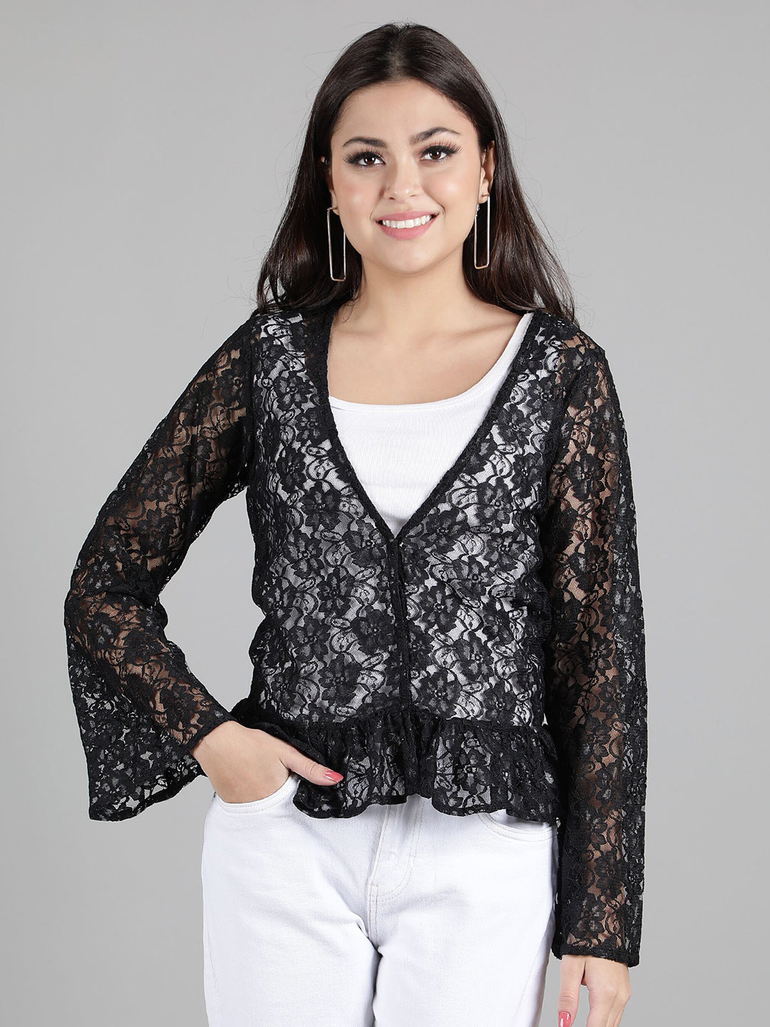 DEBONATELLA Black Floral Lace Top