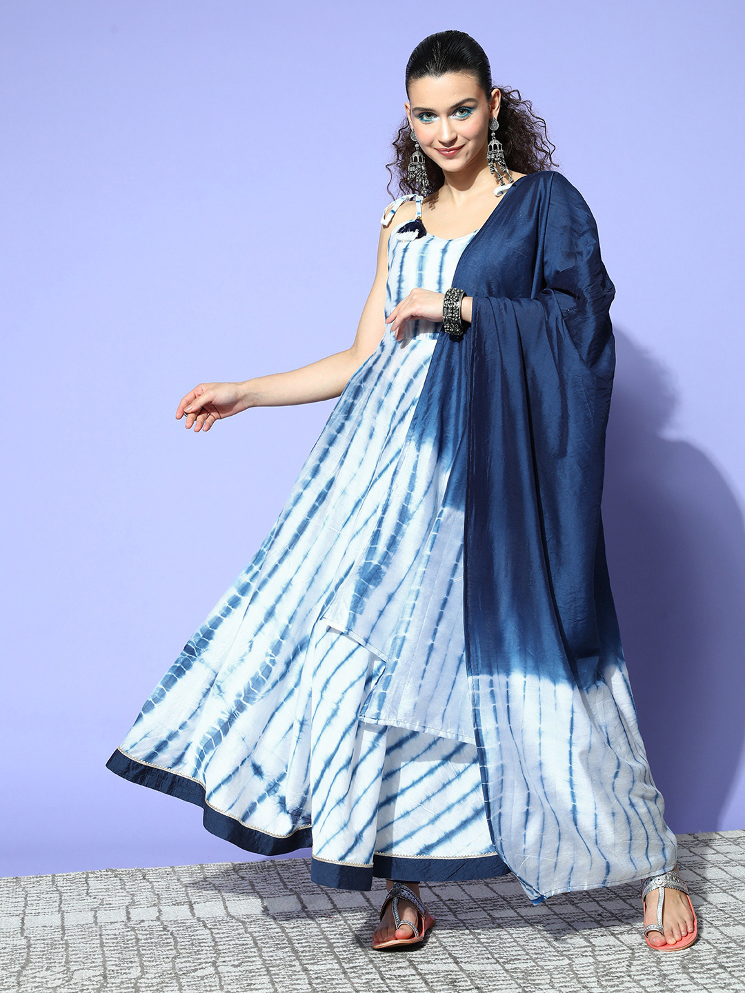 Yufta Women Ethnic Motifs Chanderi Silk Fluid Tie-Up Kurta Set