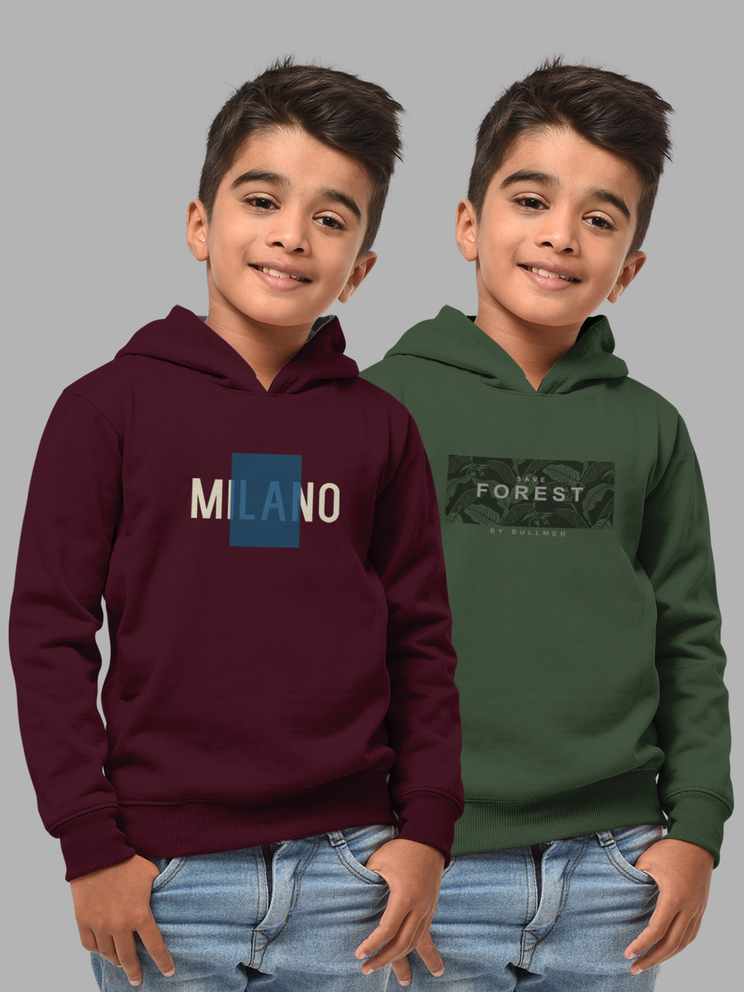 HELLCAT Boys Burgundy & Olive Pack Of 2 Printed Hooded Sweatshirt