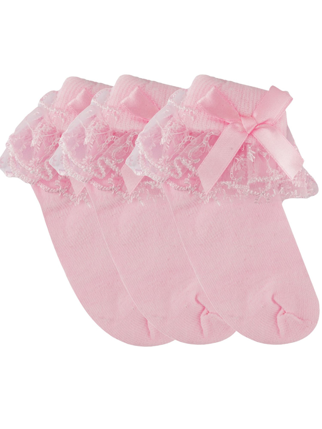 N2S NEXT2SKIN Girls Pack Of 3 Pink Solid Cotton Frilled Ankle-Length Socks