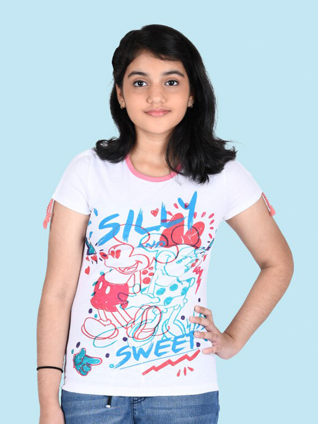 Zalio Girls White Minnie Mouse Printed Cotton T-shirt
