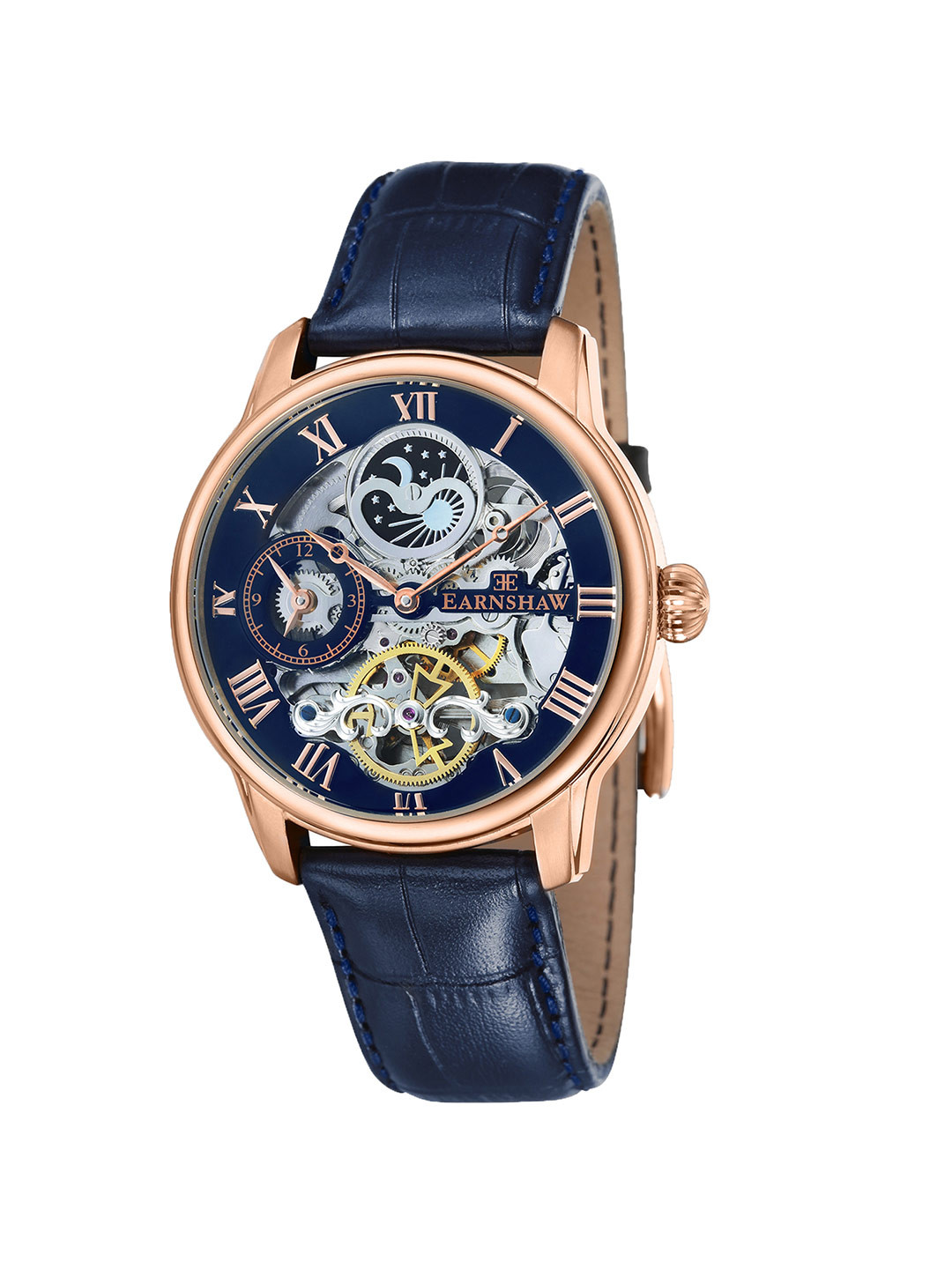 EARNSHAW Men Brass Longitude Automatic Skeleton Dial & Leather Watch-ES-8006-0A-Blue