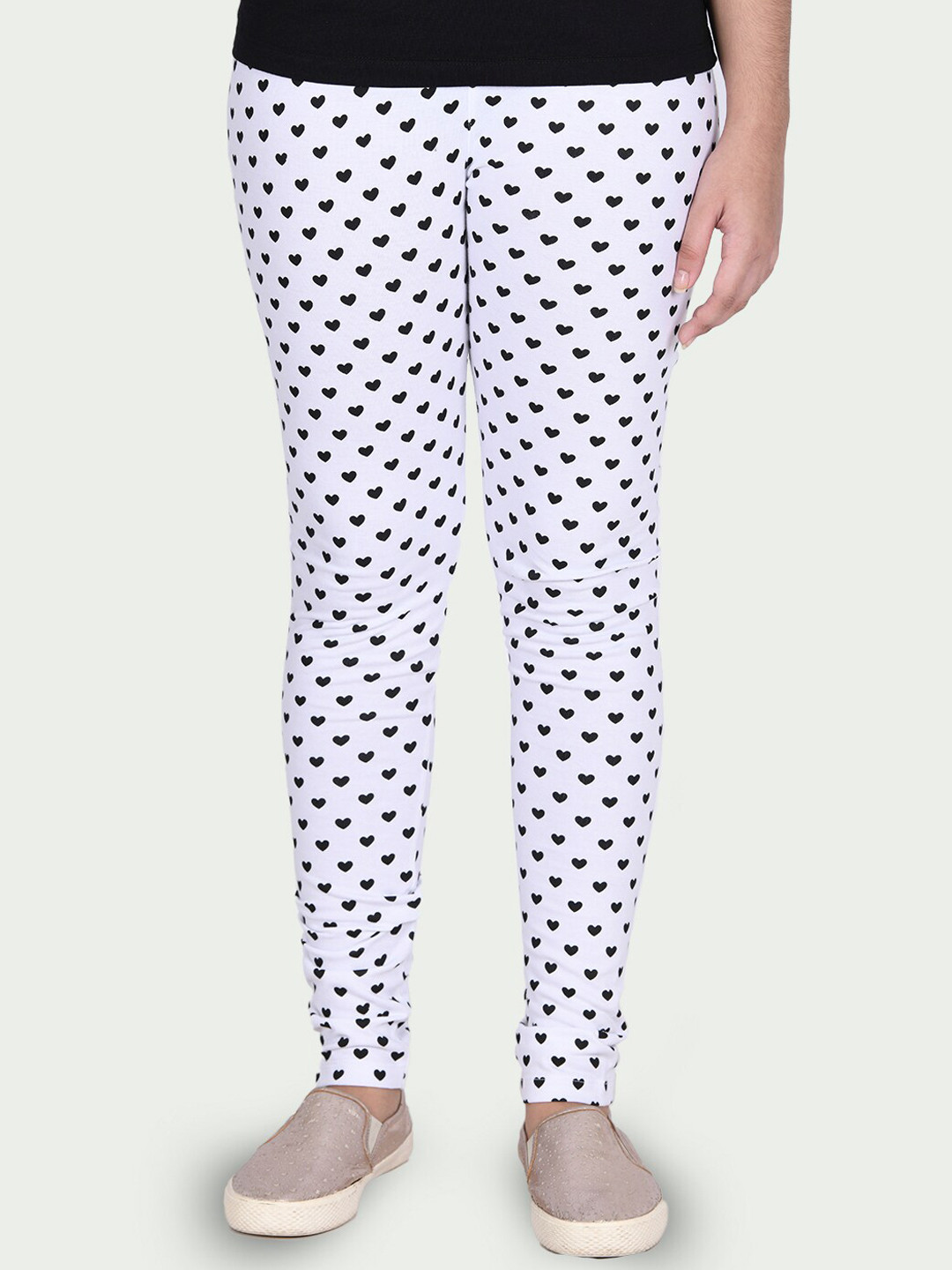 Zalio Girls White Printed Churidar Length Pure Cotton Leggings