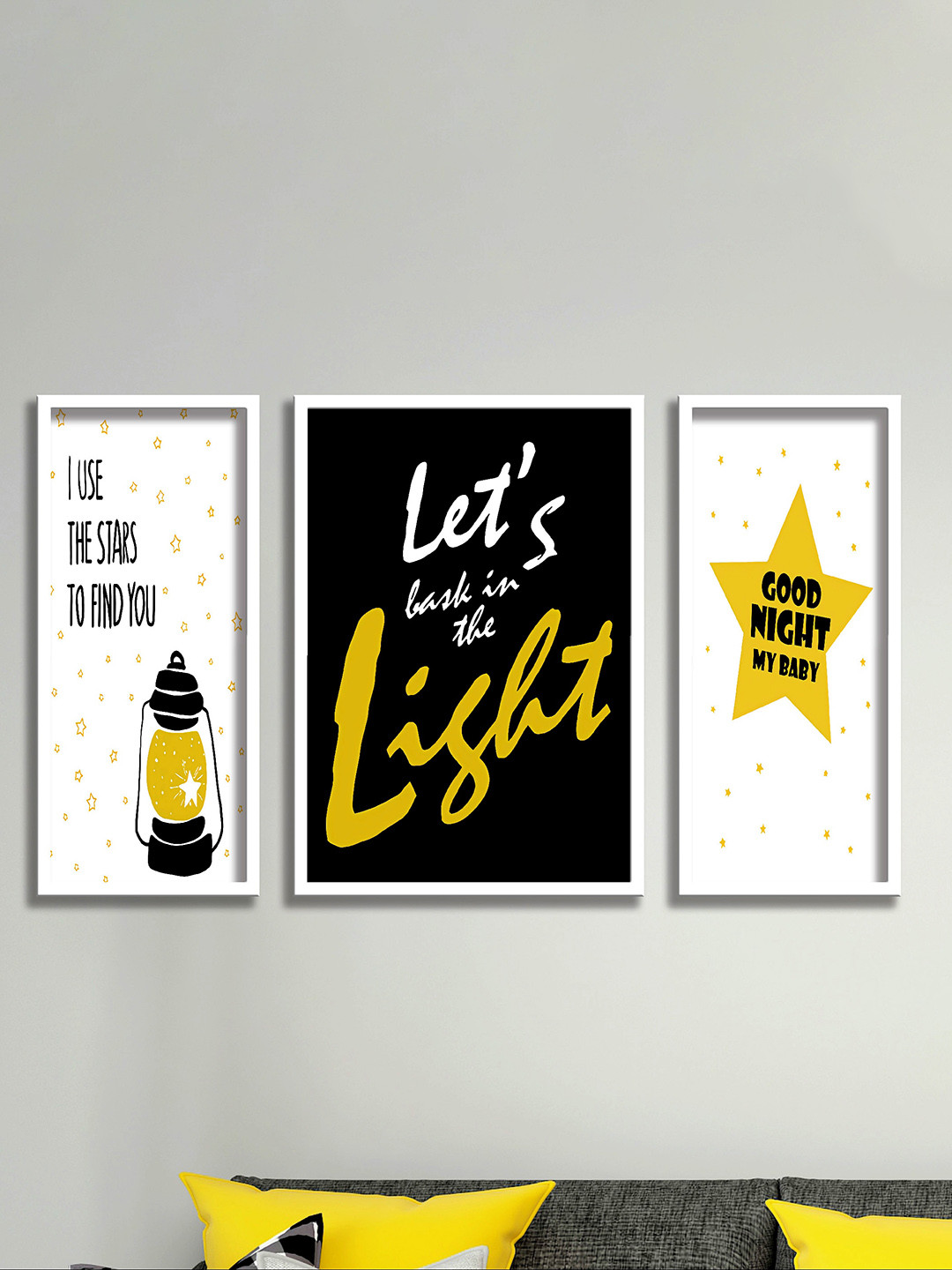 SAF Set Of 3 Black & White UV Textured Painted Wall Art