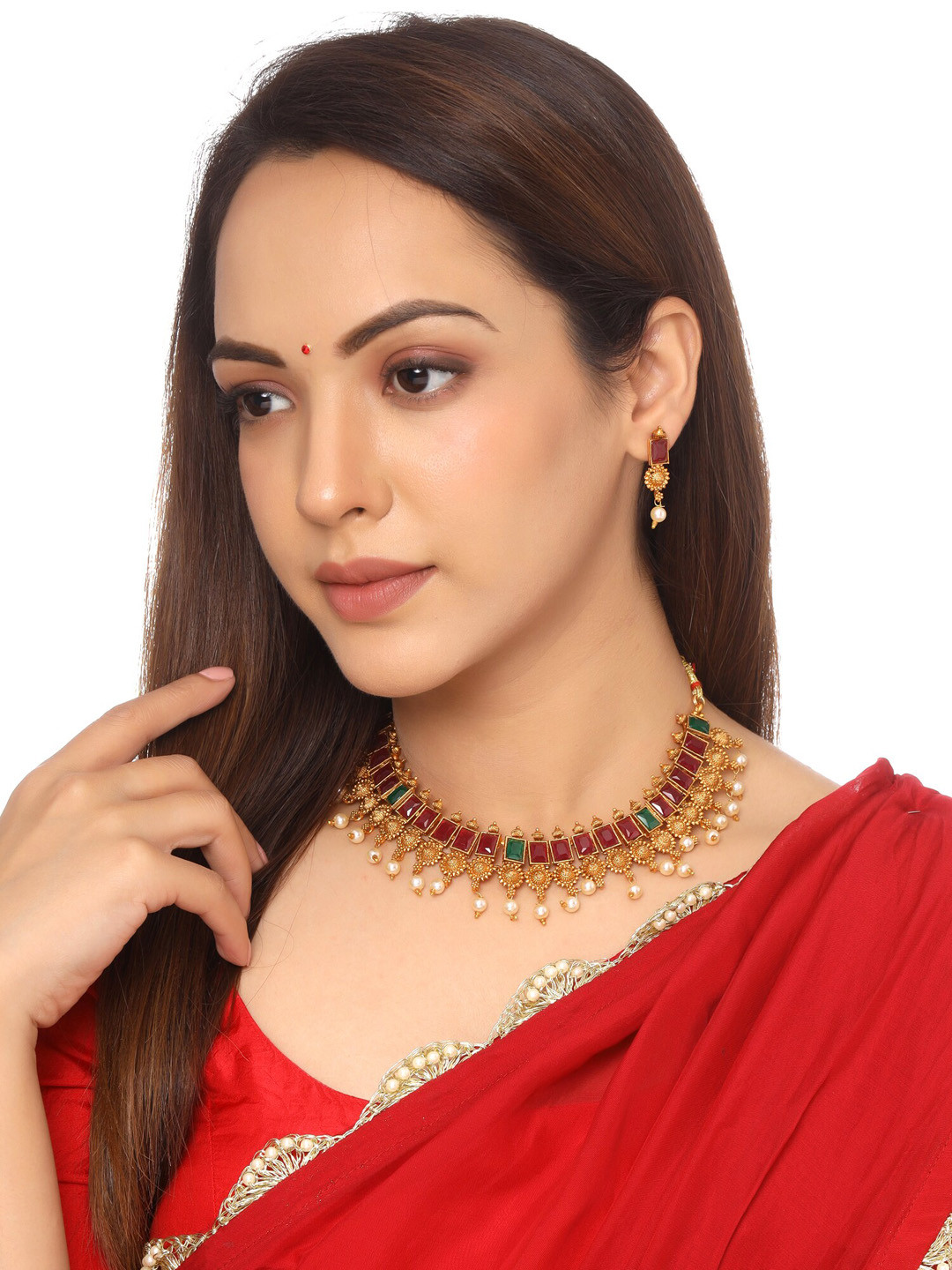 Yellow Chimes Gold Plated Traditional Temple Antique Choker Jewellery Set