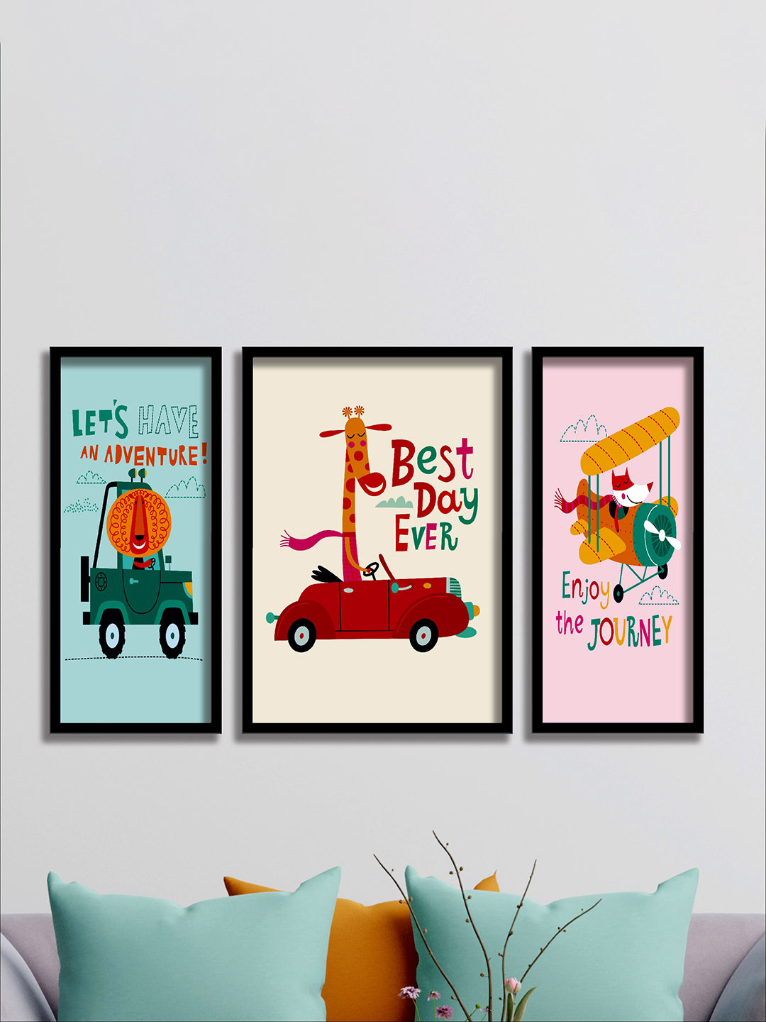 SAF Set Of 3 Pink & Blue Motivational UV Textured Wall Painting Art