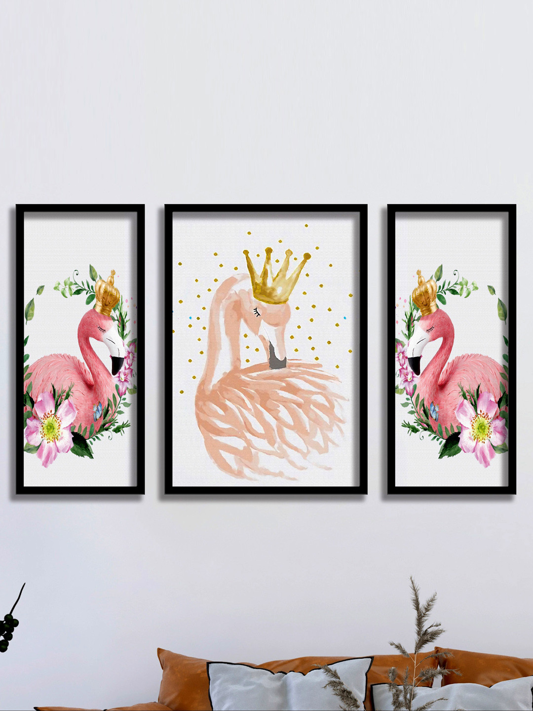 SAF Set Of 3 White & Pink Modern Art UV textured Wall painting