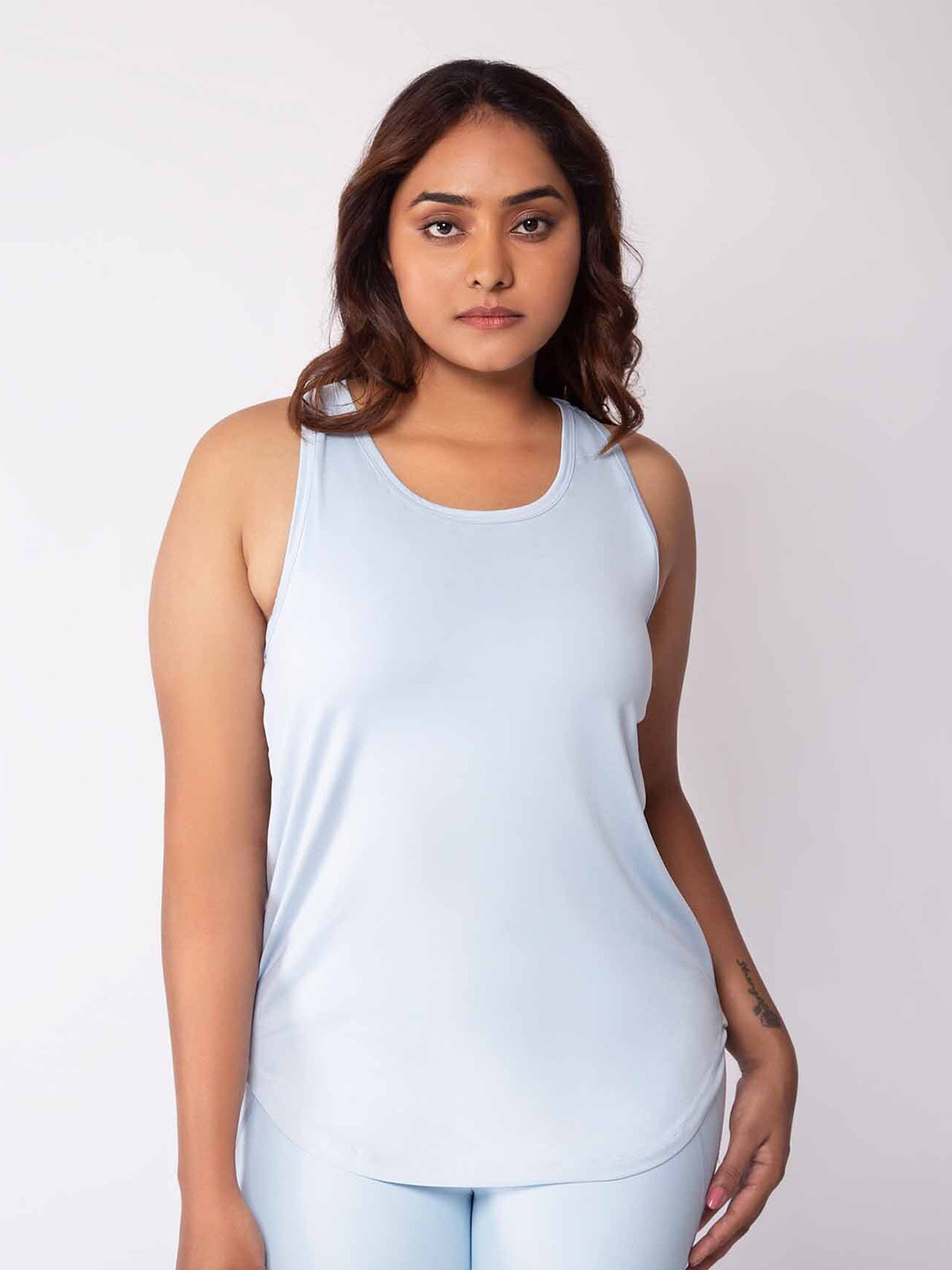 aastey Women Blue Back Slit Tank Top