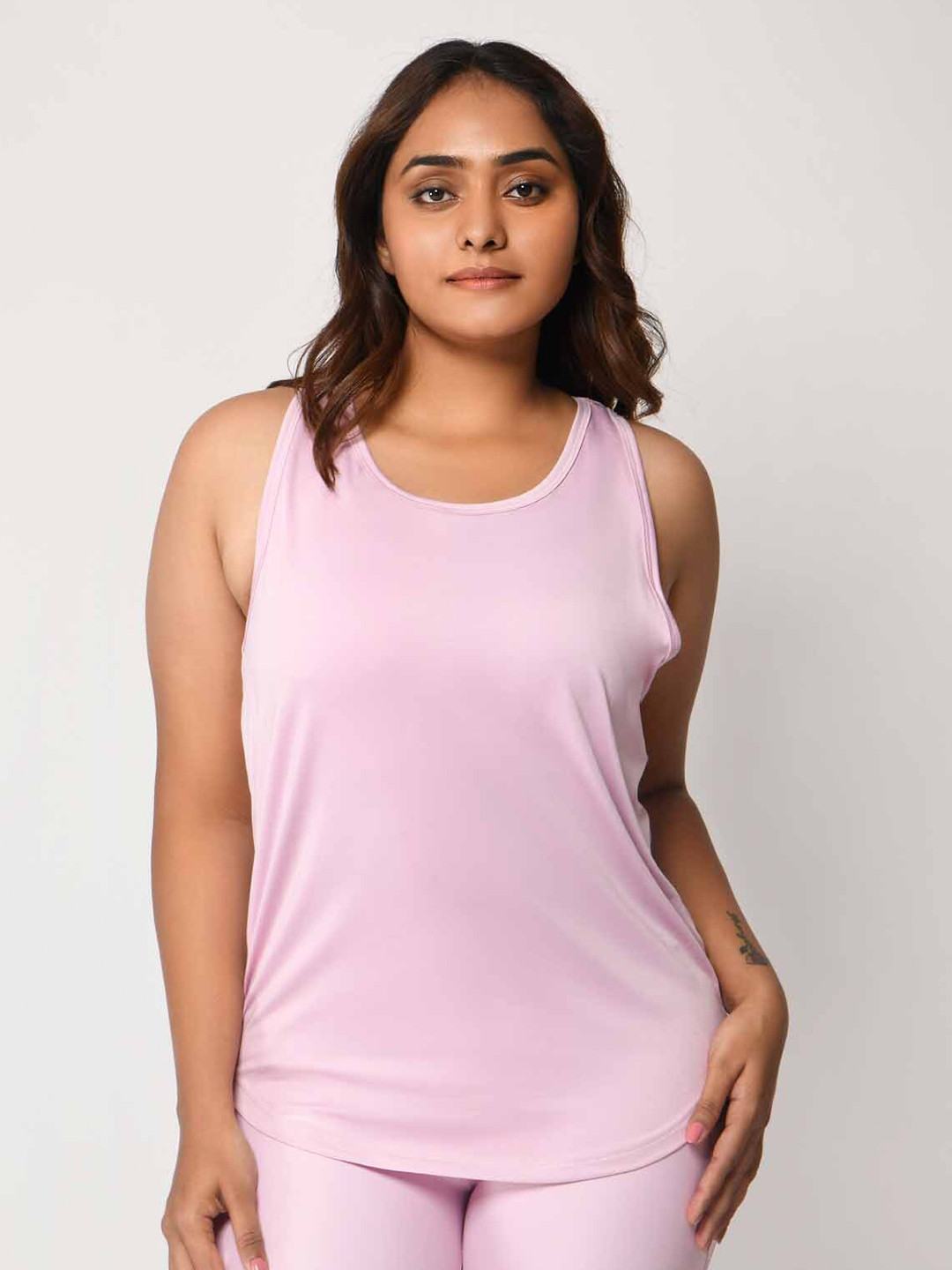 aastey Women Pink Back Slit Tank Top