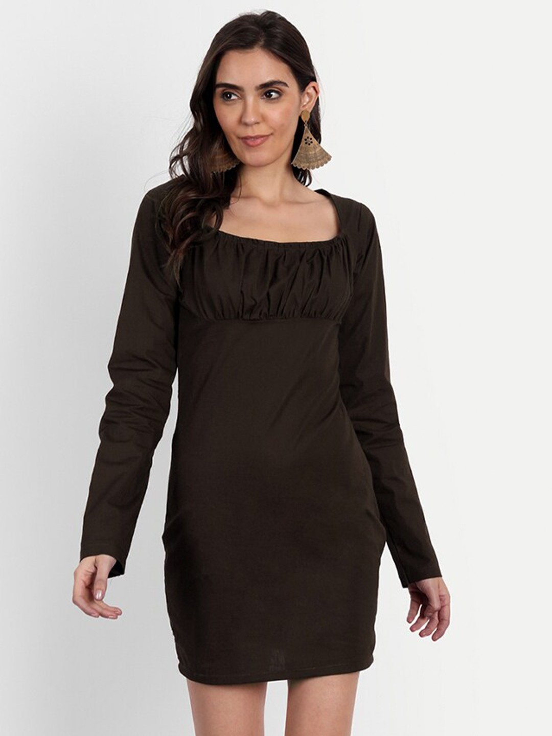 Emprall Women Brown Solid Bodycon Mini Dress