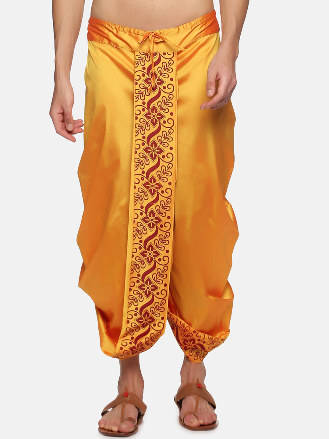 Sethukrishna Men Yellow Printed Dhoti