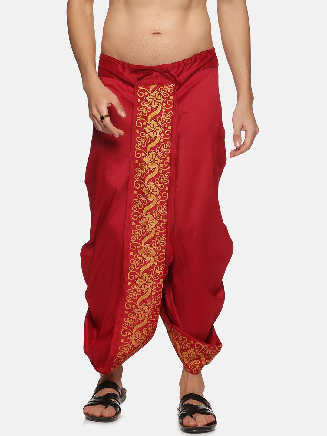 Sethukrishna Men Maroon Printed Dhoti