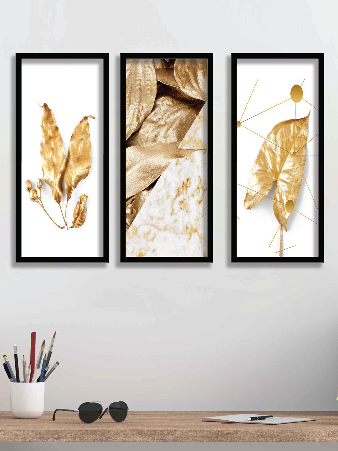 SAF Wood 3 Piece Wall Rectangle Paintings Wall Art - 16.5 x 7.5 In