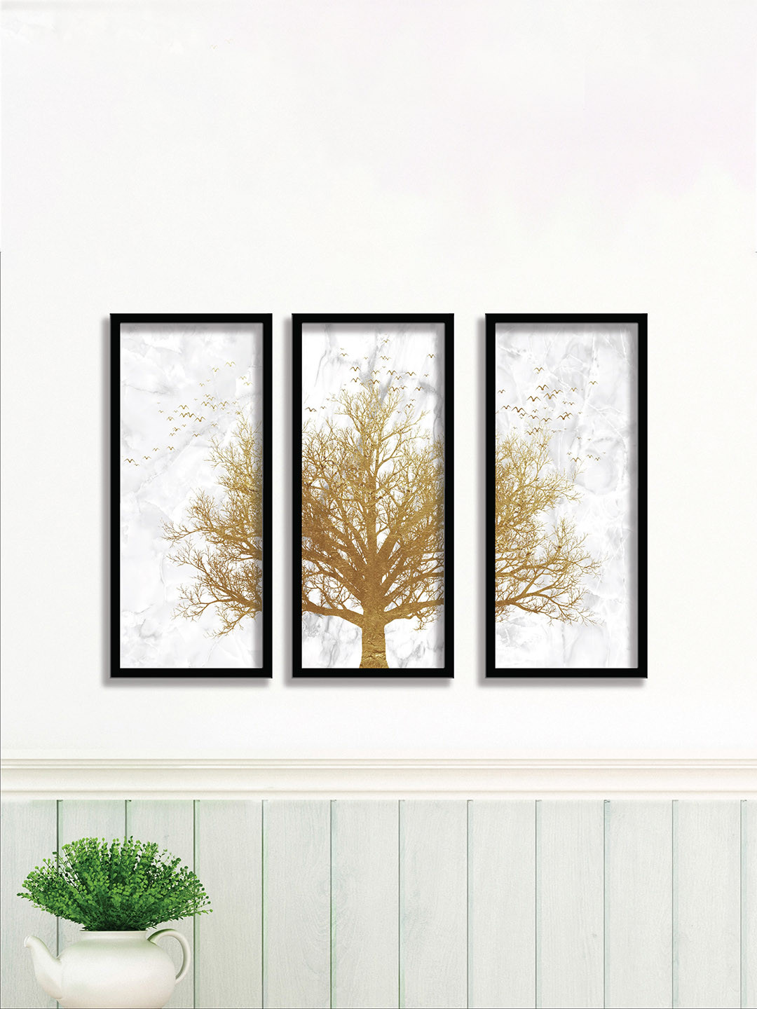 SAF Modern Art Wood 3 Piece Wall Rectangle Paintings Wall Art -16.5 x 22.5In