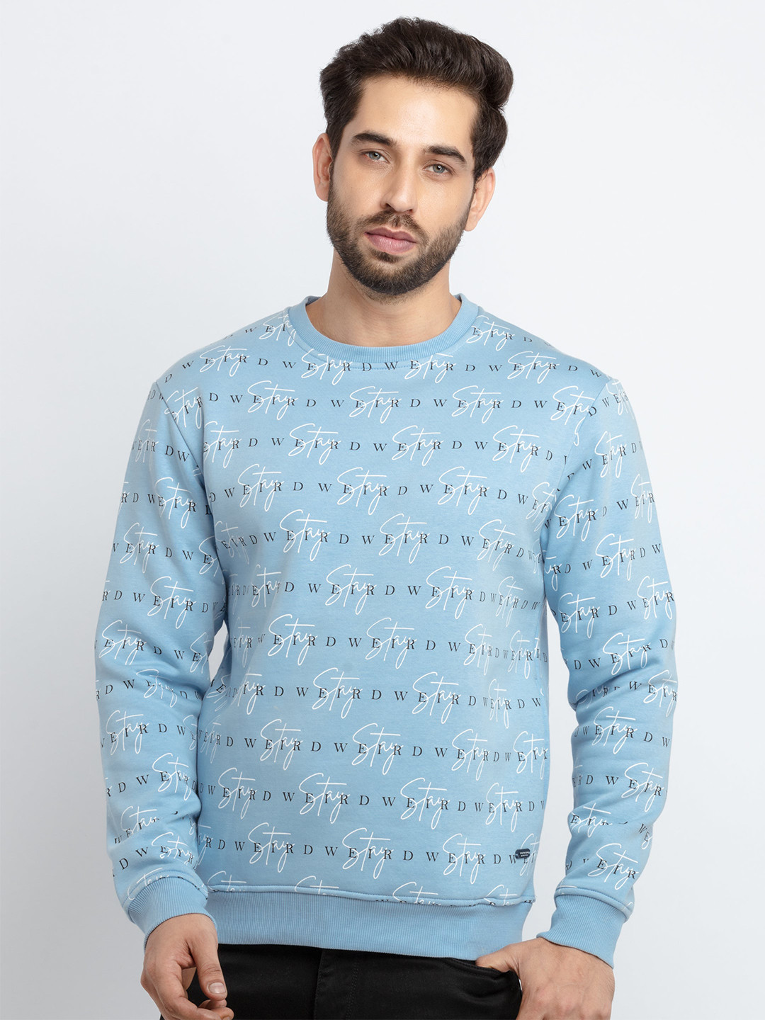 Status Quo Men Blue Printed Cotton Sweatshirt