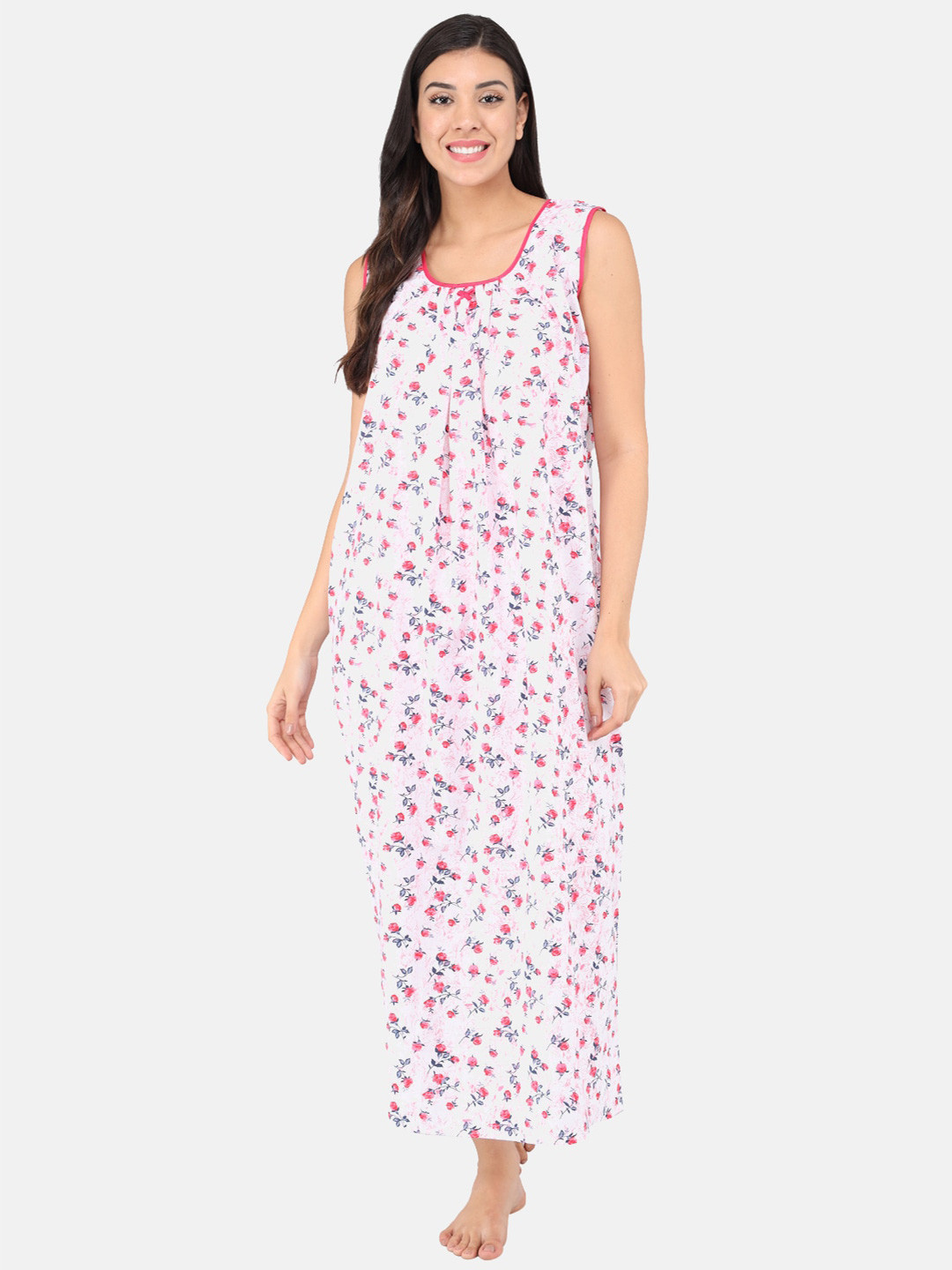Shararat Women Red Printed Pure Cotton Maxi Nightdress
