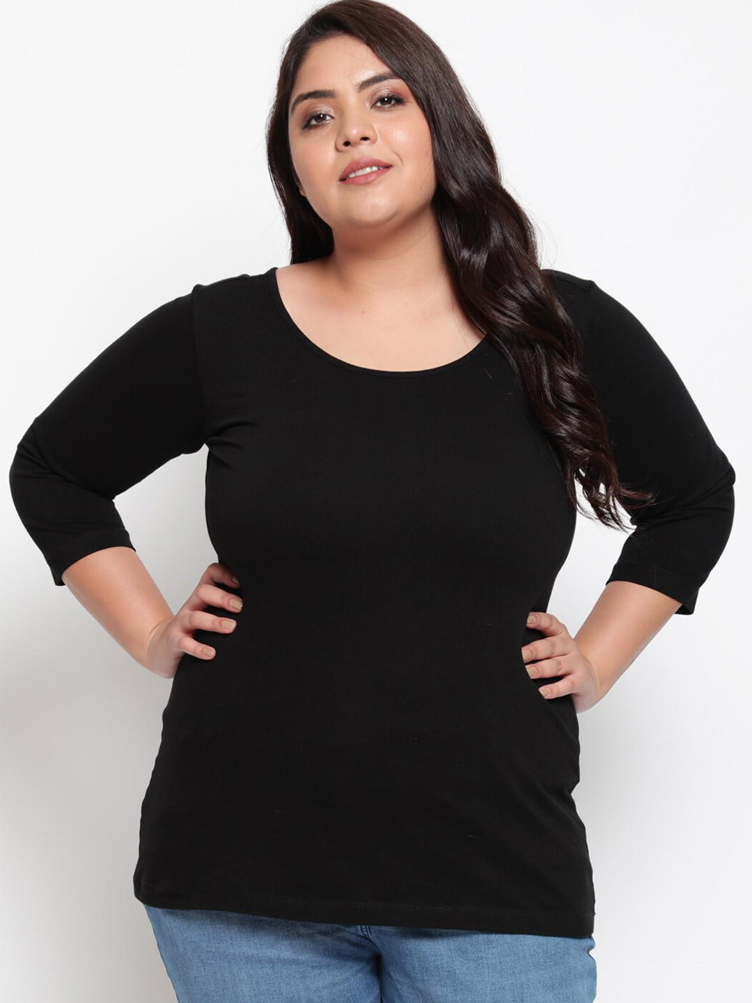 Amydus Women  Plus Size Black T-shirt