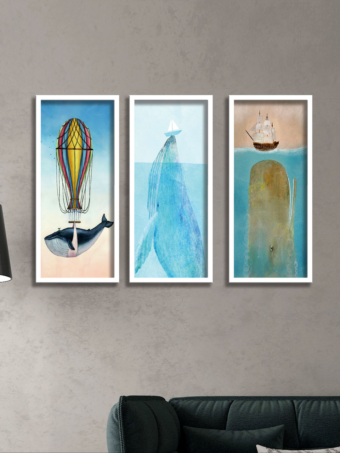 SAF Set Of 3 Blue Dolphin UV textured Wall Painting  Wall Art