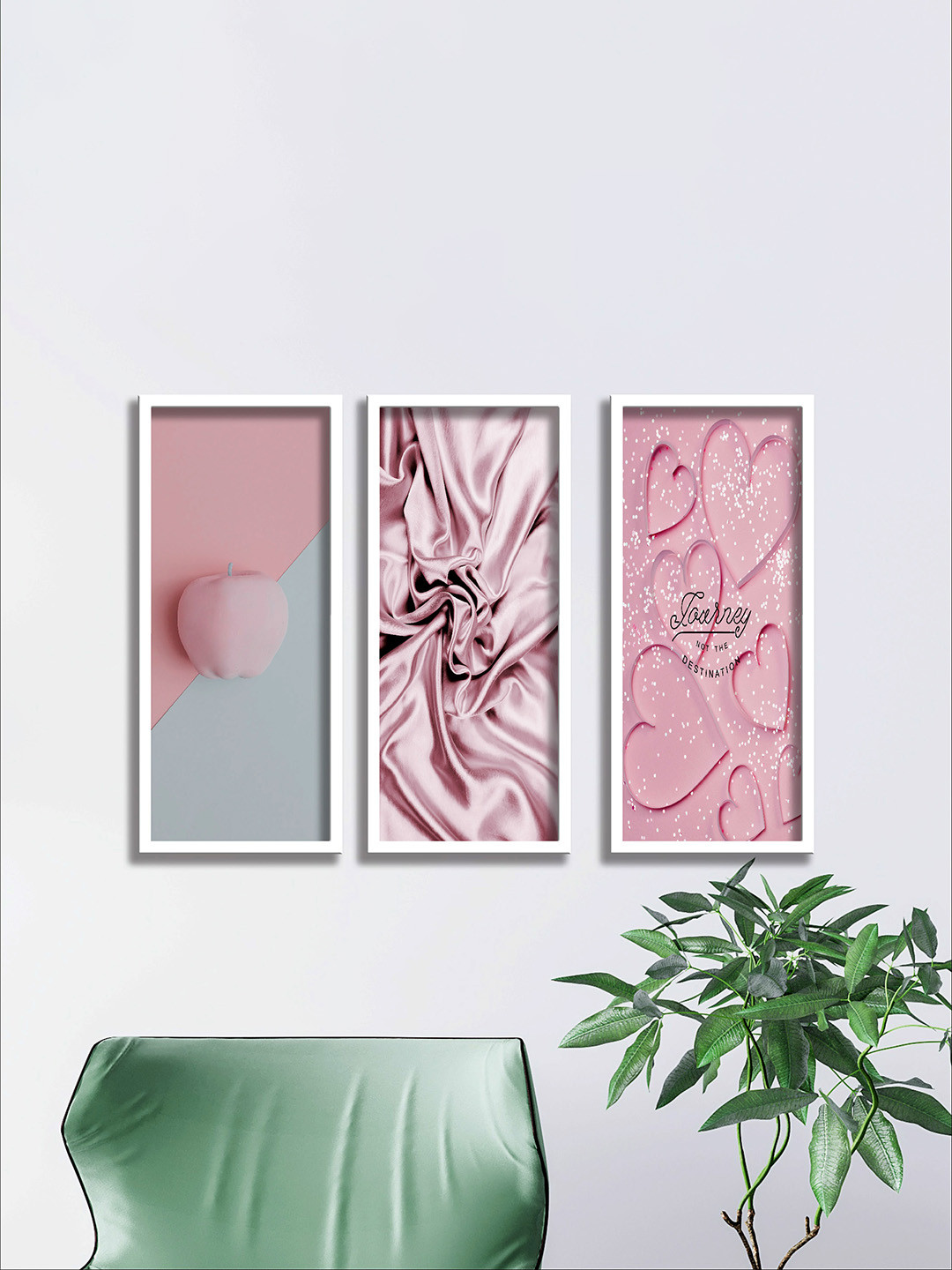 SAF Set Of 3 Pink & White UV Textured Beautiful love Painting Wall Art