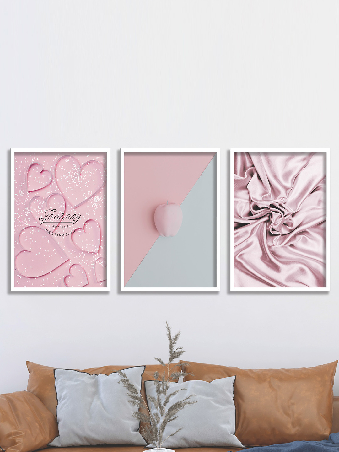 SAF Set Of 3 Black & Pink Beautiful love UV Textured Painting Wall Art