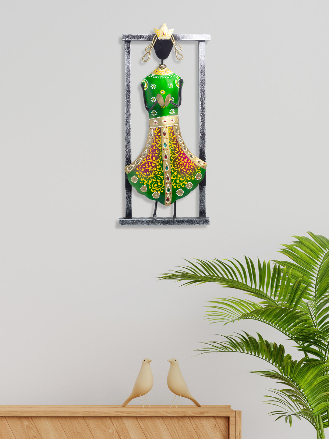 Golden Peacock Cymbal Playing Musician Wall Frame Metal Glossy Wall Hangings-16.9In