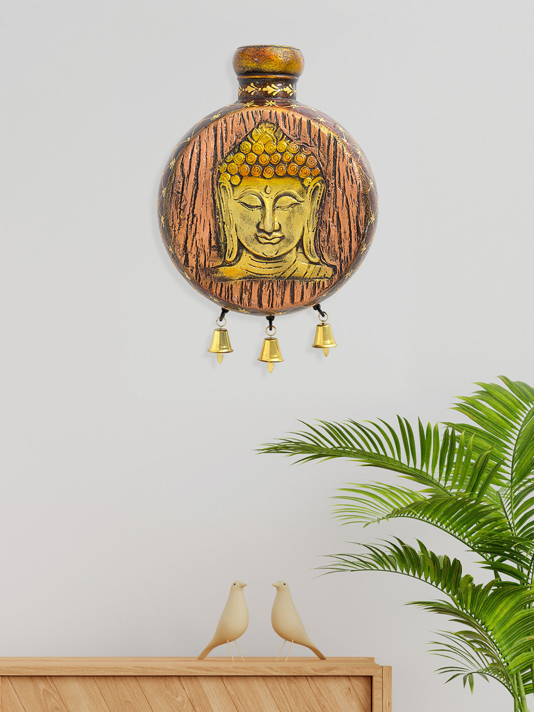 Golden Peacock Budhha Wall Mounted Metal Ethnic Motifs Glossy Spiritual Wall Decor-12.6In