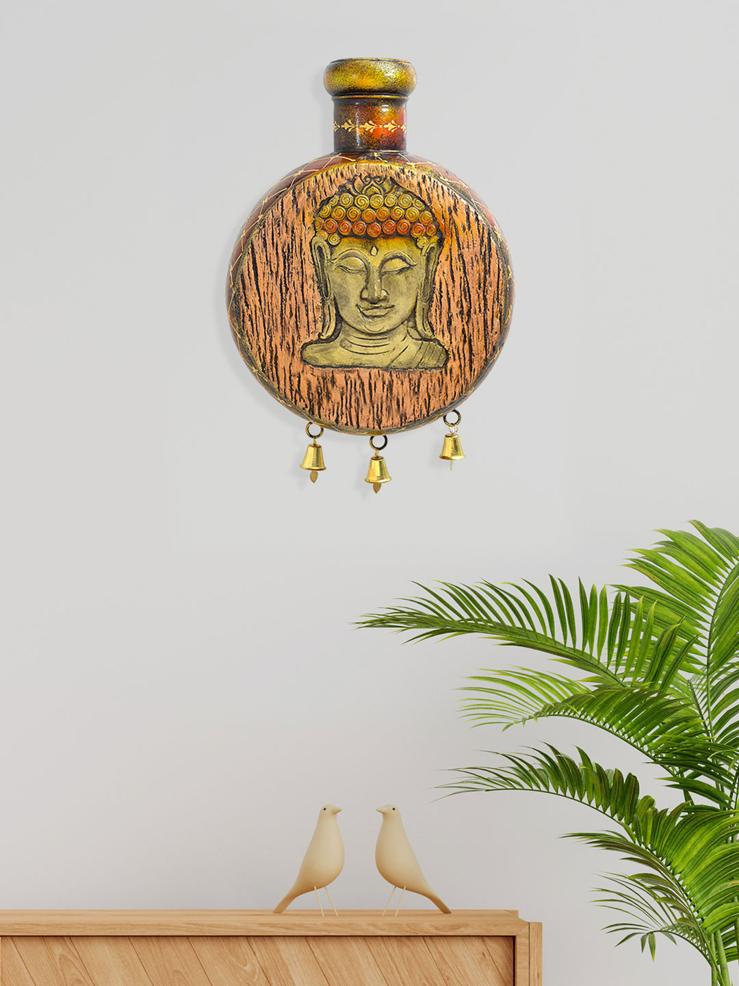 Golden Peacock Brown Hand Engraved Buddha Wall Decor