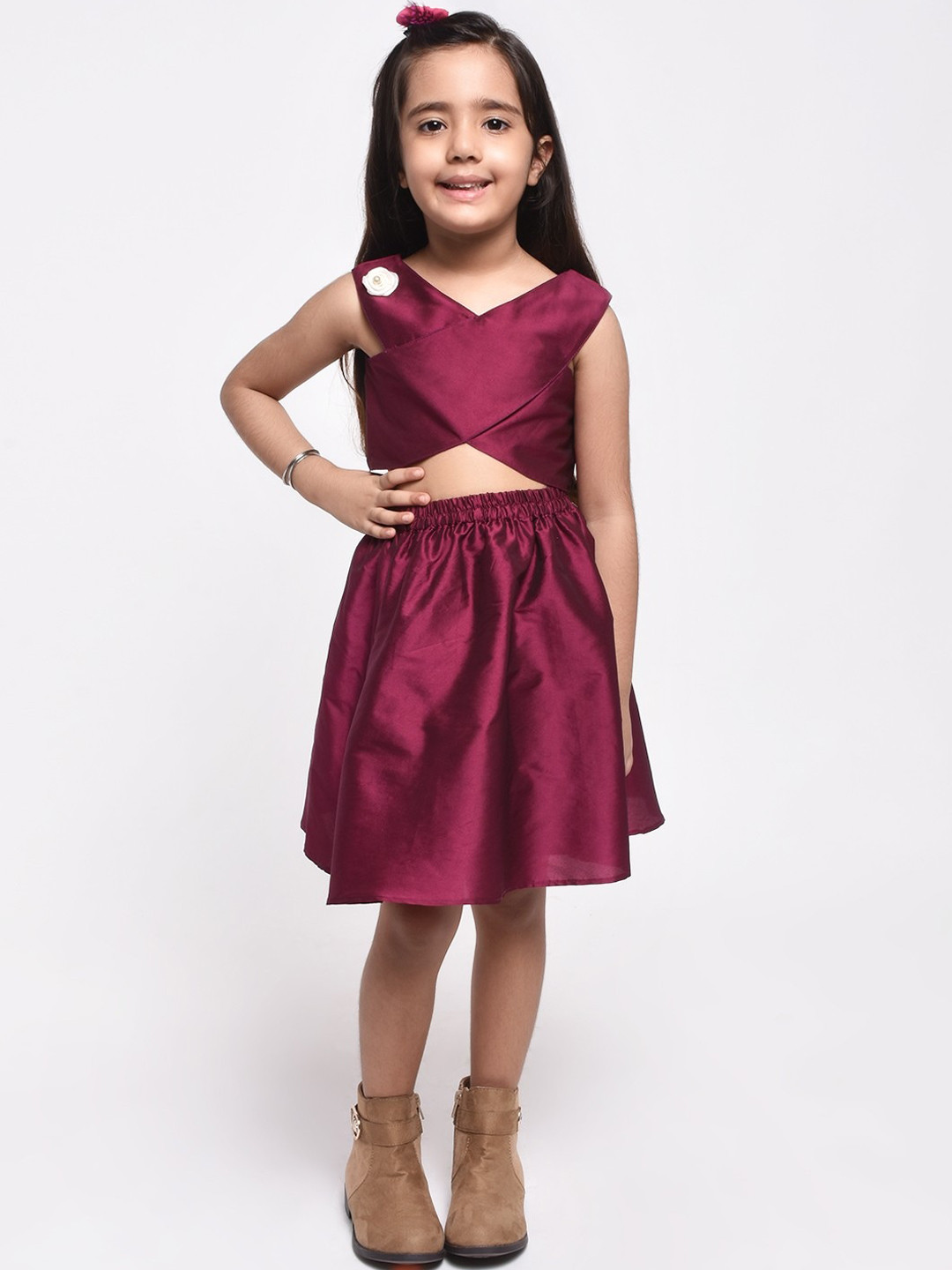 Jelly Jones Girls Burgundy Embellished Top with Skirt
