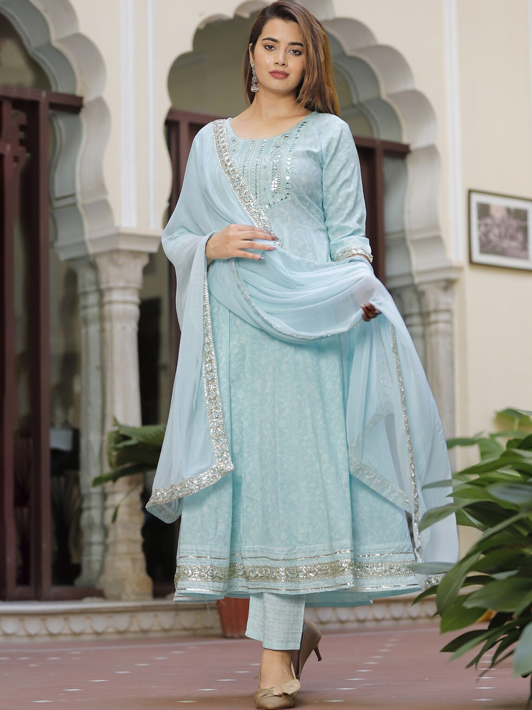 SINGNI Women Yoke Design Empire Kurta with Trousers & With Dupatta