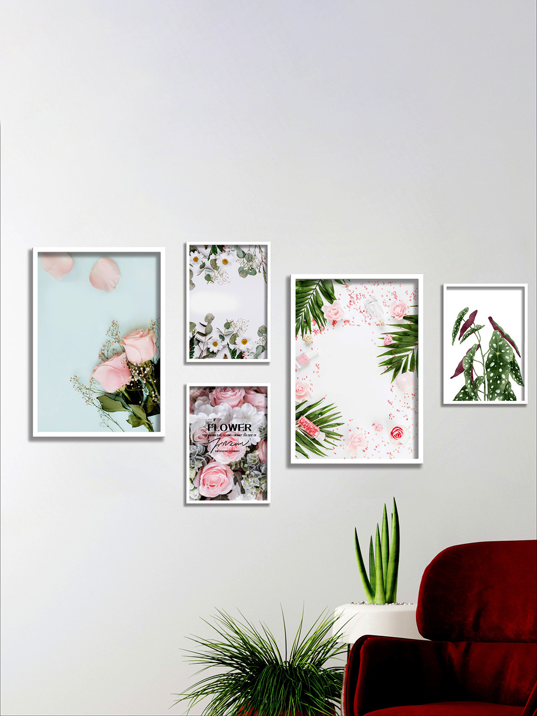 SAF Set of 5 Multi-Colored Tropical & Botanical Printed UV textured Wall Painting