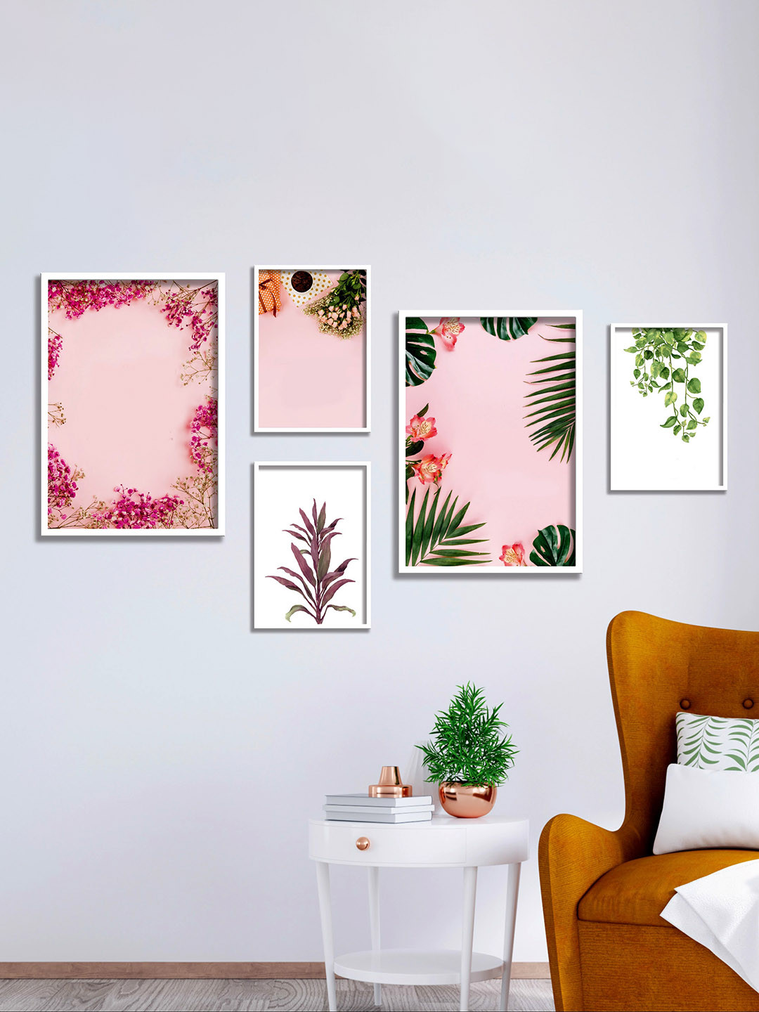 SAF St Of 5 Pink & White Textured Wall Art