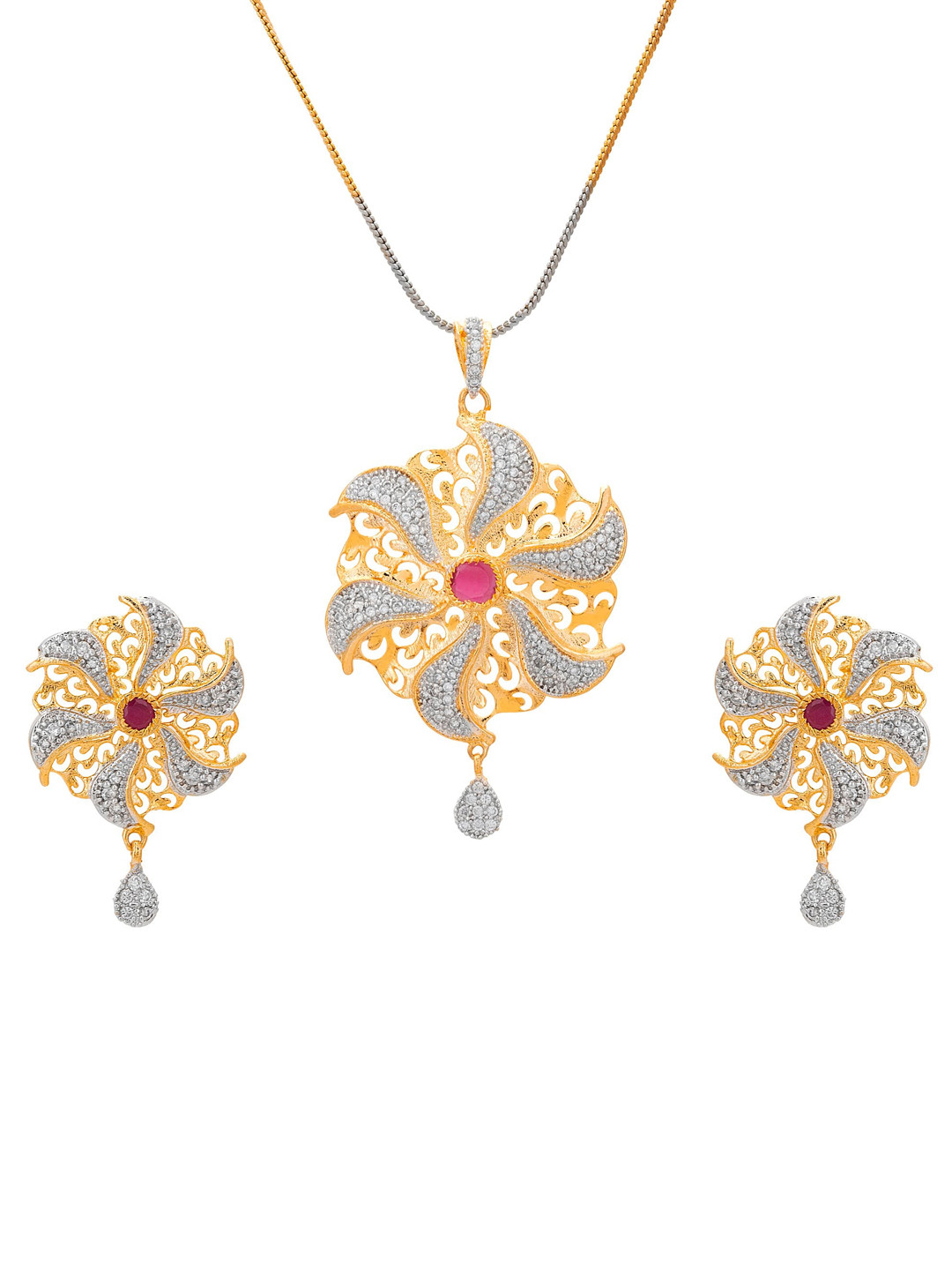 Adwitiya Collection 24CT Gold-Plated & White Stones Studded Flower Jewellery Set