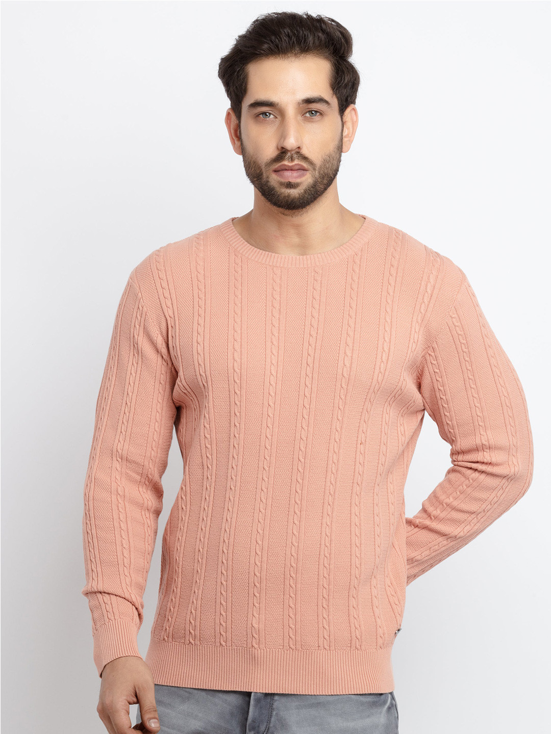 Status Quo Men Coral Cable Knit Cotton Pullover Sweater