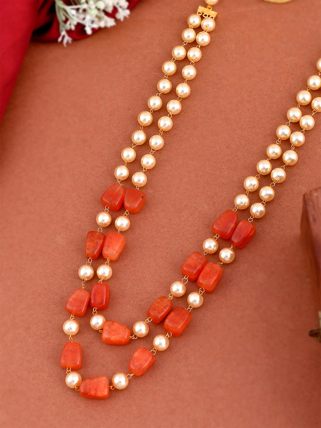 Silvermerc Designs Unisex Gold-Toned & Orange Brass Gold-Plated Layered Necklace