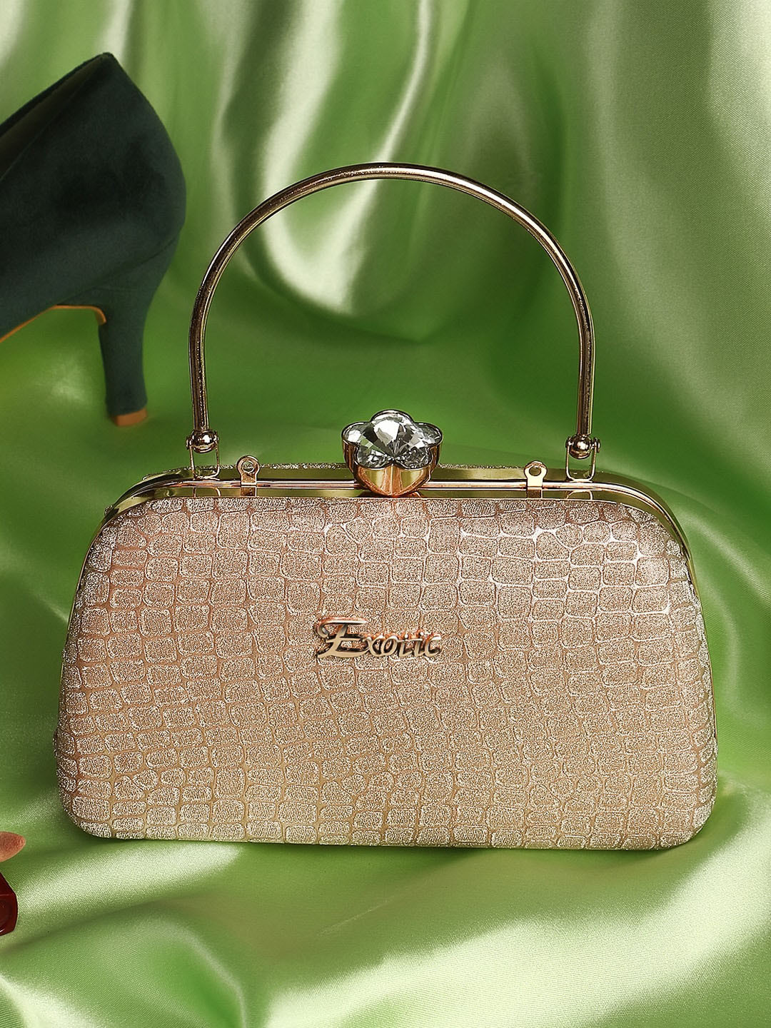 Exotic Gold-Toned Embellished Box Clutch