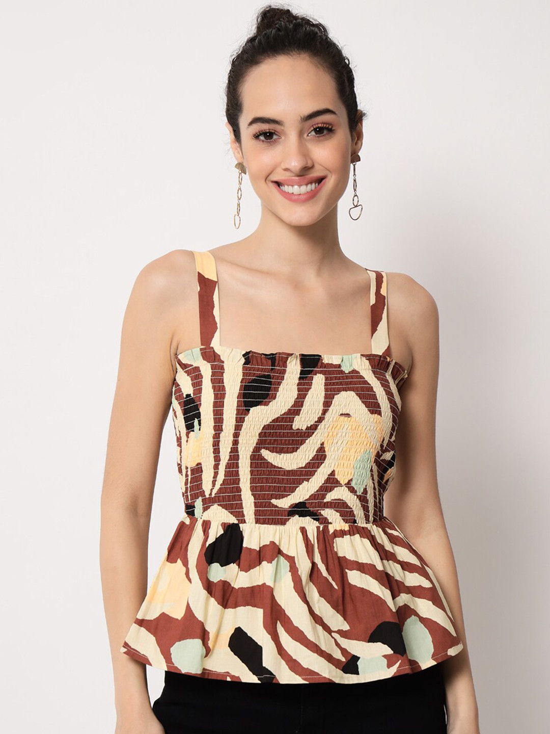 Trend Arrest Women Brown & Cream-Coloured Print Top