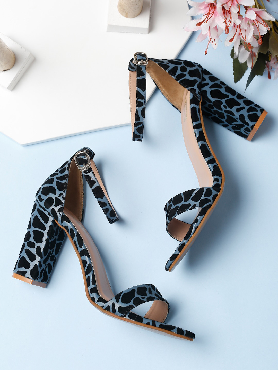 Bruno Manetti Blue Printed Suede Block Sandals