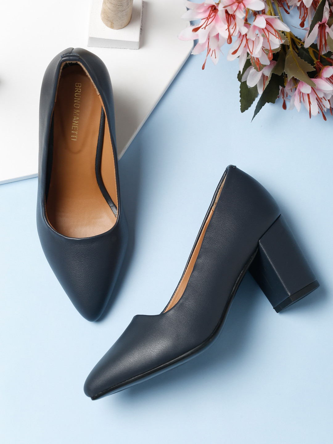 Bruno Manetti Navy Blue Block Pumps Heels