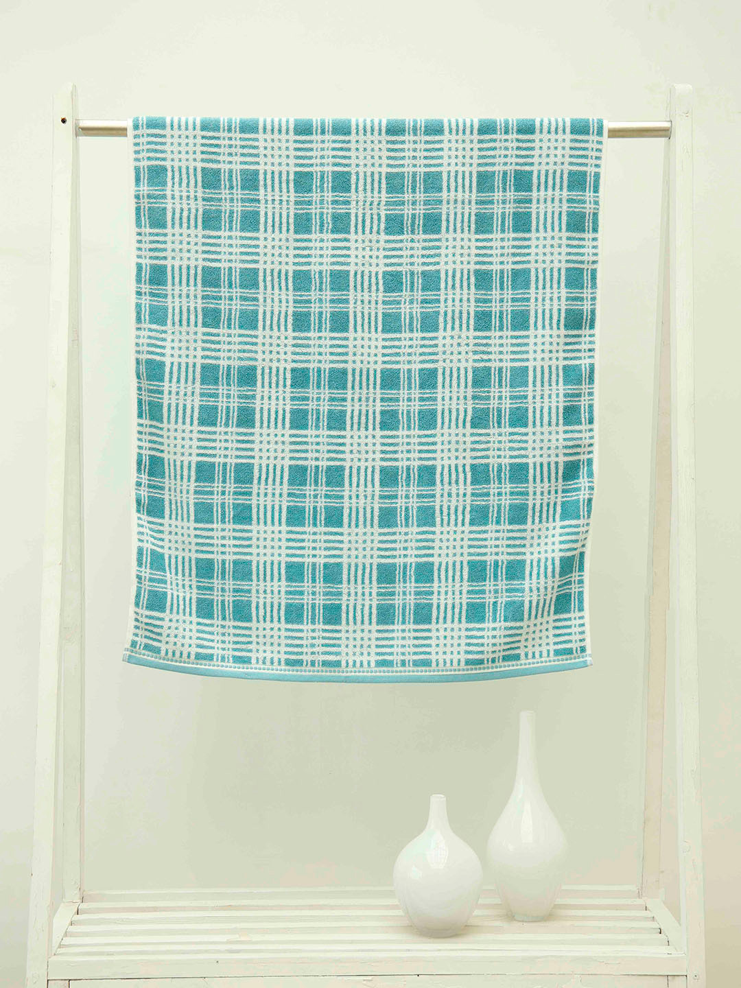 Ariana Turquoise Blue Checked GSM 500 Cotton Bath Towel