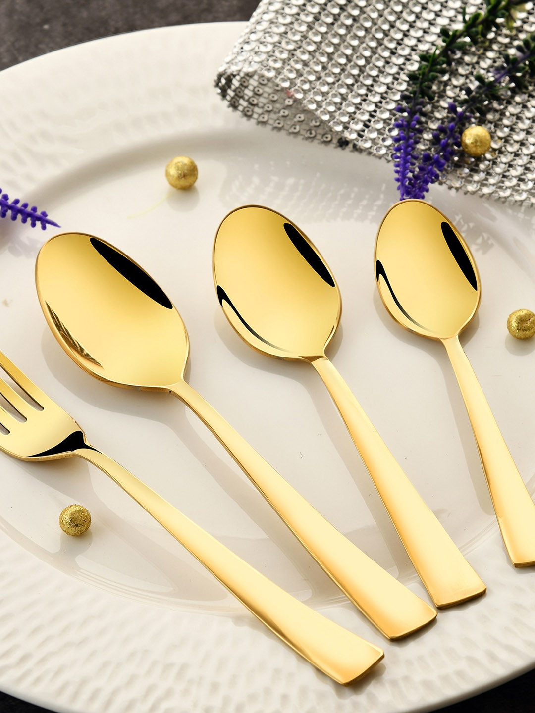 FNS Set Of 24 Gold Colored Spoon & Fork Cutlery Set