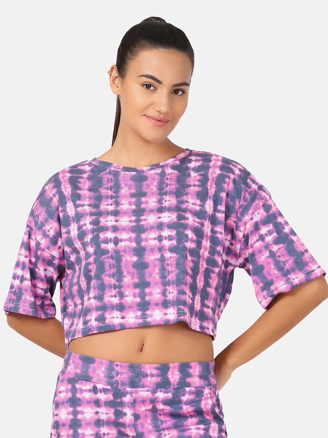 Aesthetic Bodies Women Pink & Purple Tie and Dye Dyed Drop-Shoulder Oversized Cotton T-shirt