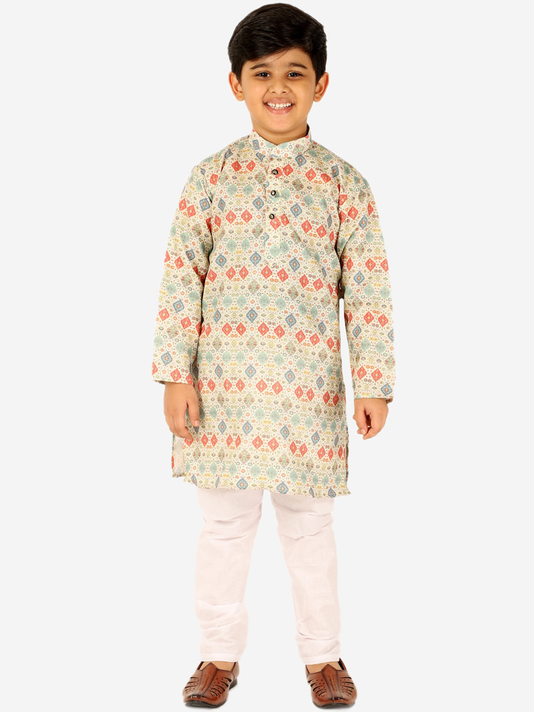 Pro-Ethic STYLE DEVELOPER Boys Lime Green Ethnic Motifs Printed Kurta with Pyjamas