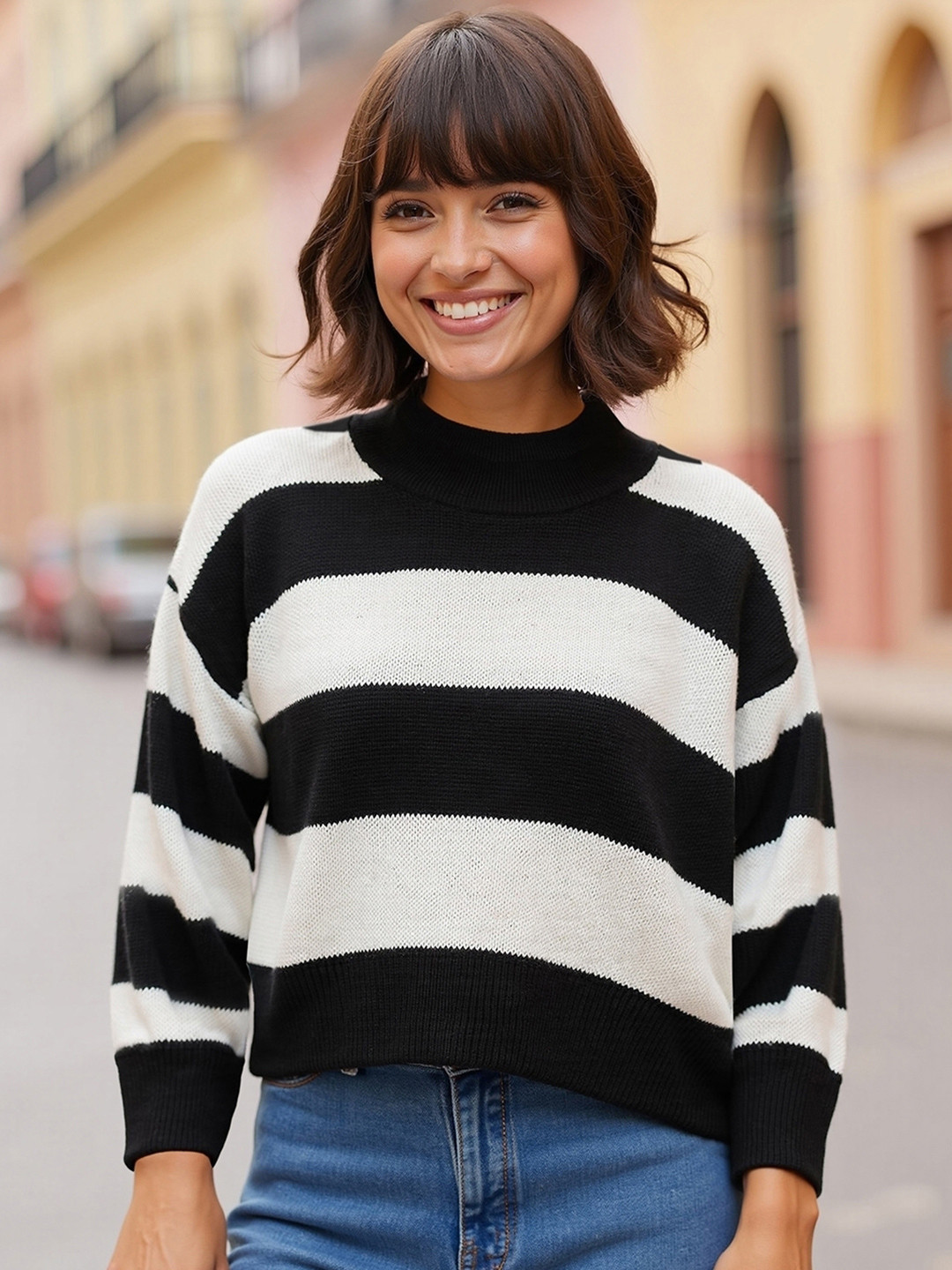 Bewakoof Women Striped Oversized Sweater