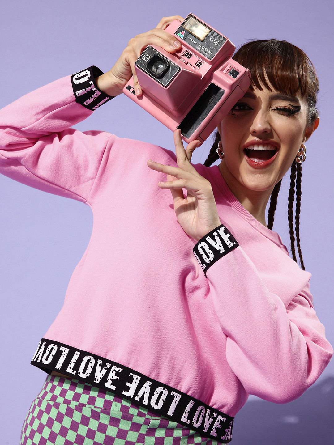 StyleStone Women Pretty Pink Typography Graphic Attack Sweatshirt