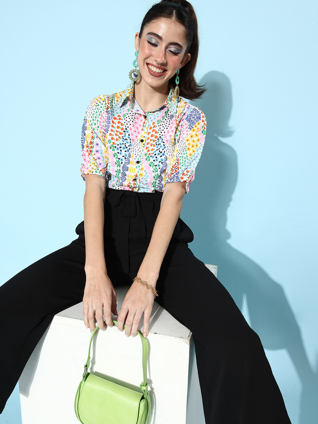 StyleStone Women Beautiful White Floral Fluid Tie-Up Jumpsuit