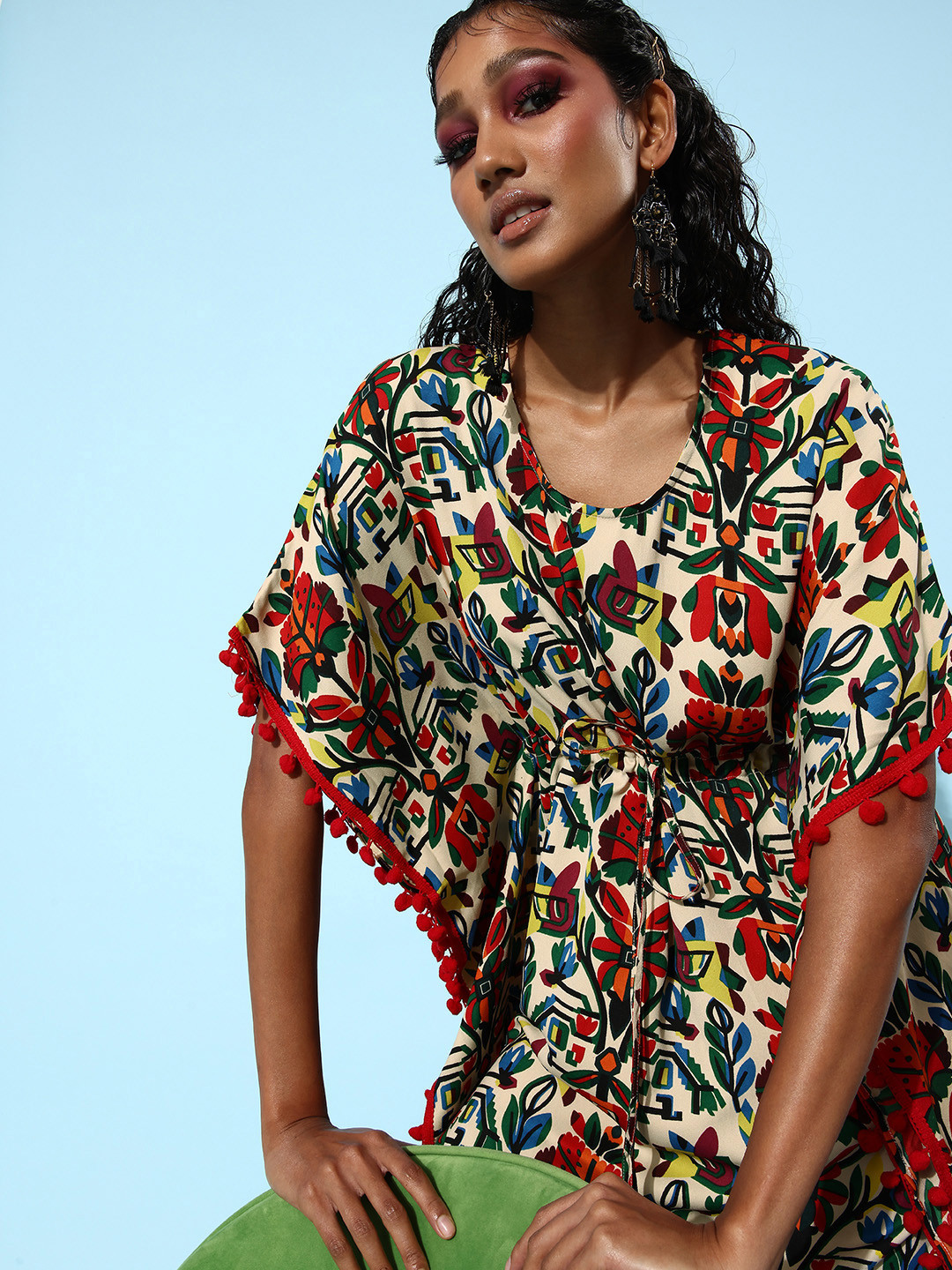 StyleStone Women Classy Black Floral Adjustable Waistline Dress
