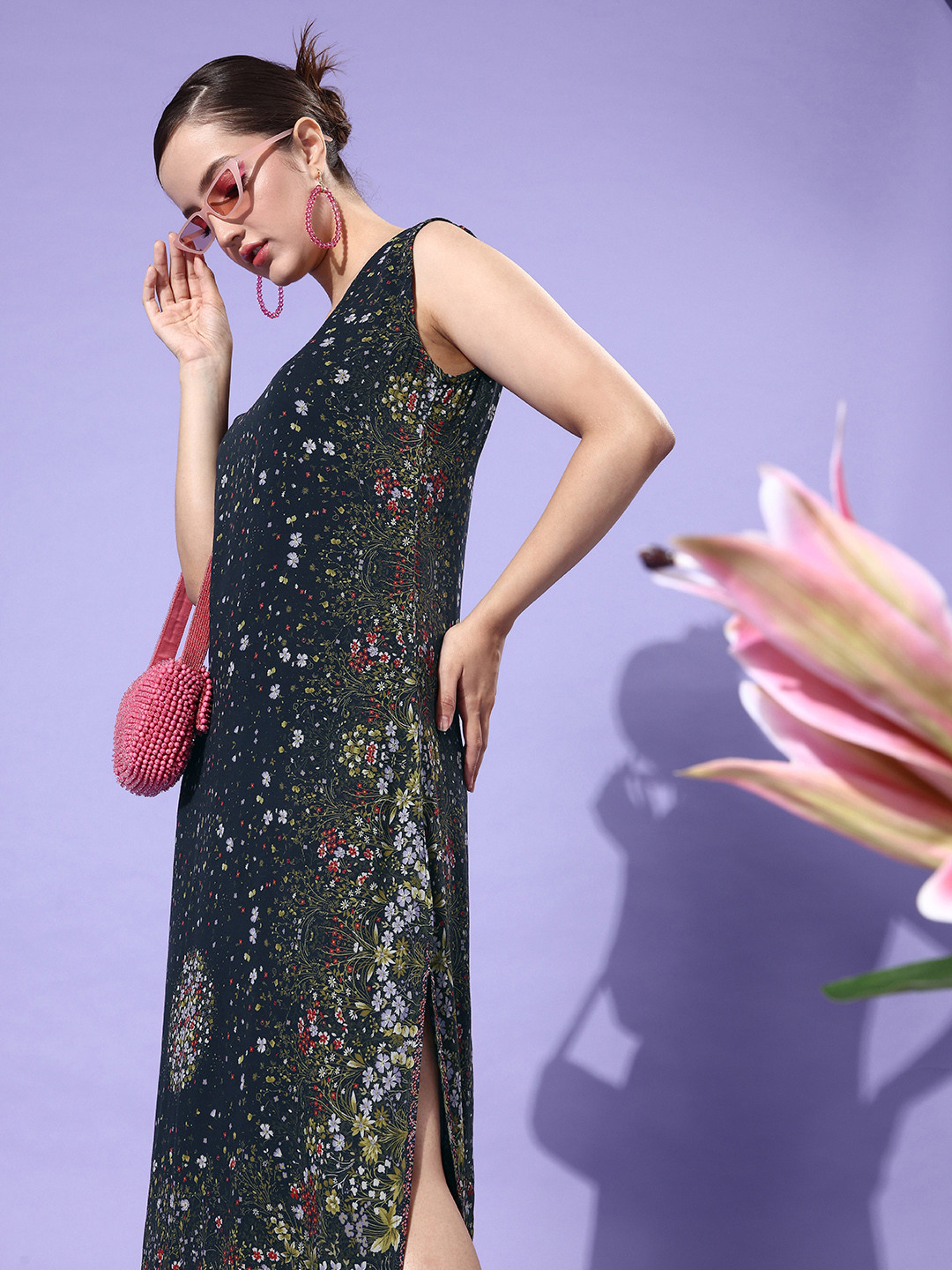 StyleStone Women  Black Floral Resort Wear Dress