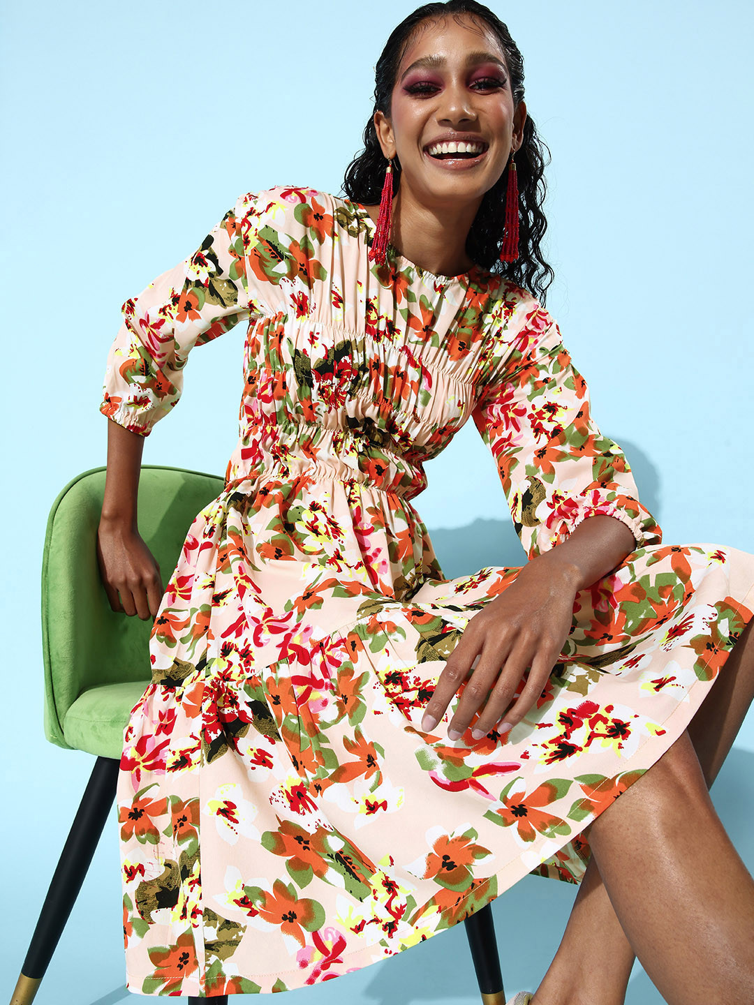 StyleStone Women Lovely Multi-Coloured Floral Once Upon a Sleeve Dress