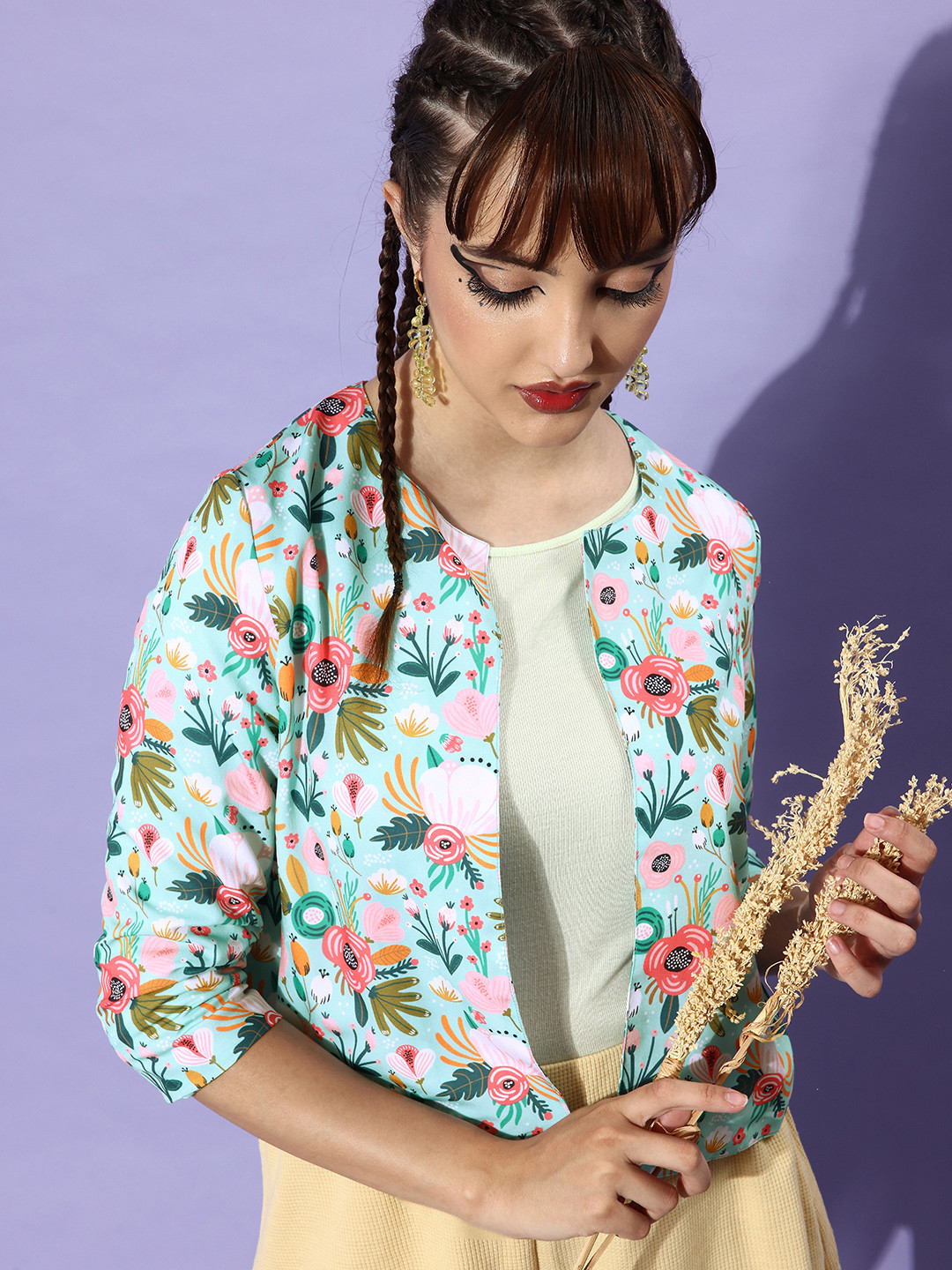 StyleStone Women Gorgeous Green Floral Print Mix Shrug