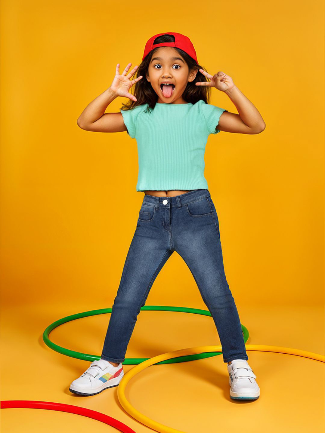 TALES & STORIES Girls Blue Slim Fit Light Fade Mid-Rise Stretchable Denim Jeans